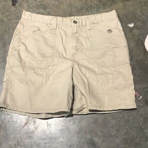 beige shorts medium length